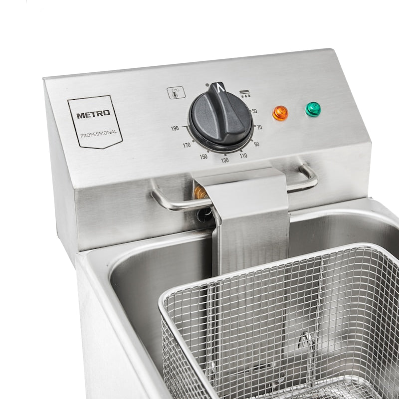 PROFESIONALNA FRITEZA 8 L – 3250 W – INOX – SA SLAVINOM ZA ISPUŠTANJE (26×47×39 cm)