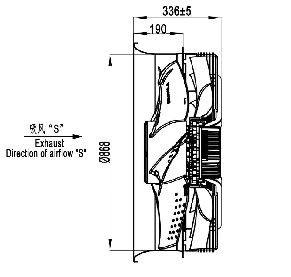 Industrijski aksijalni Ventilator EC180 – 27.300 m³/h (380–480 V, IP55)