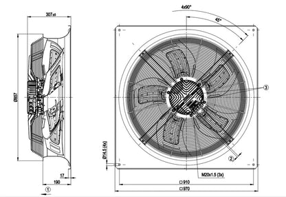 Industrijski aksijalni Ventilator EC180 – 27.300 m³/h (380–480 V, IP55)