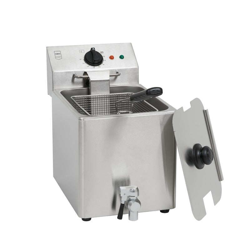 PROFESIONALNA FRITEZA 8 L – 3250 W – INOX – SA SLAVINOM ZA ISPUŠTANJE (26×47×39 cm)