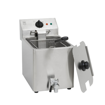 PROFESIONALNA FRITEZA 8 L – 3250 W – INOX – SA SLAVINOM ZA ISPUŠTANJE (26×47×39 cm)