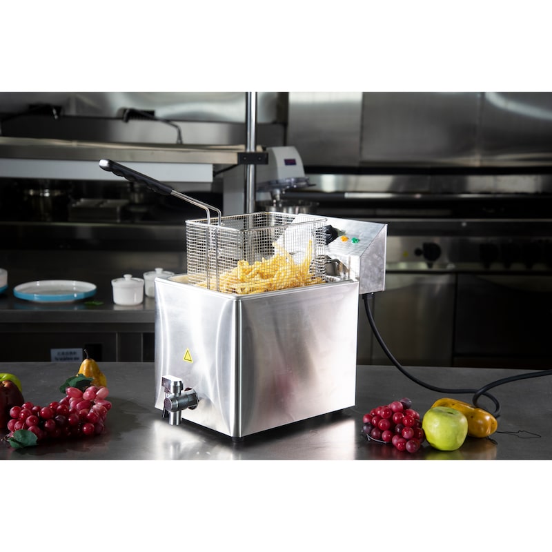 PROFESIONALNA FRITEZA 8 L – 3250 W – INOX – SA SLAVINOM ZA ISPUŠTANJE (26×47×39 cm)