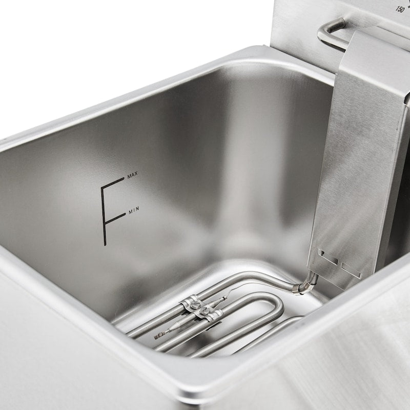 PROFESIONALNA FRITEZA 8 L – 3250 W – INOX – SA SLAVINOM ZA ISPUŠTANJE (26×47×39 cm)