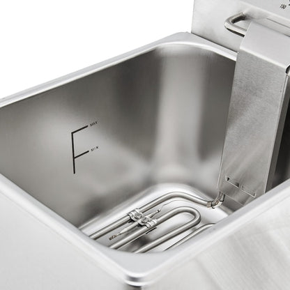 PROFESIONALNA FRITEZA 8 L – 3250 W – INOX – SA SLAVINOM ZA ISPUŠTANJE (26×47×39 cm)