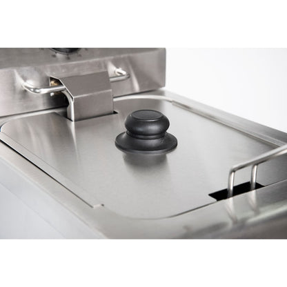 PROFESIONALNA FRITEZA 8 L – 3250 W – INOX – SA SLAVINOM ZA ISPUŠTANJE (26×47×39 cm)